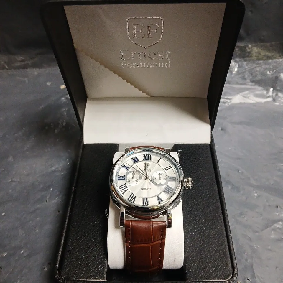 MENS ERNEST FERDINAND WATCH – FUNCTIONING SUB DIALS – LEATHER STRAP 