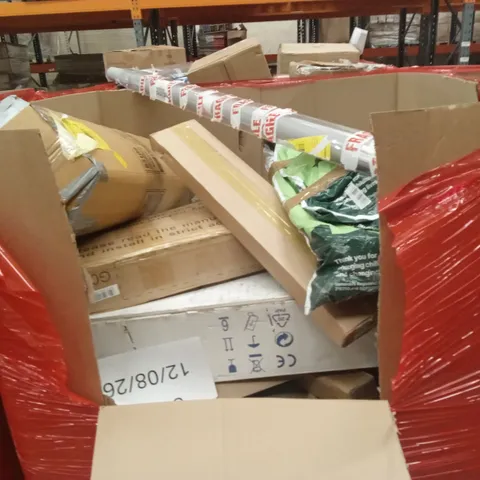 PALLET OF ASSORTED HOUSEHOLD GOODS AND PRODUCTS TO INCLUDE; BLINDS, BOXED FURNITURE, E-COMMERCE GOODS ETC