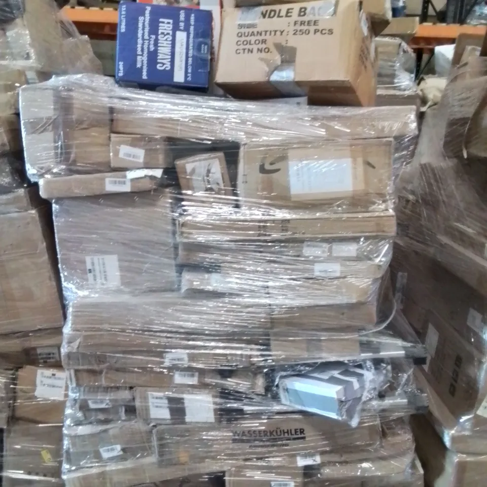 PALLET CONTAINING VARIOUS ASSORTED BOXED ITEMS TO INCLUDE: VACUUM CLEANERS, CORDLESS DRILL, EXPANDABLE HOSES, ELECTRIC HOT PLATE AND LOTS MORE UNMARKED BOXED ITEMS 