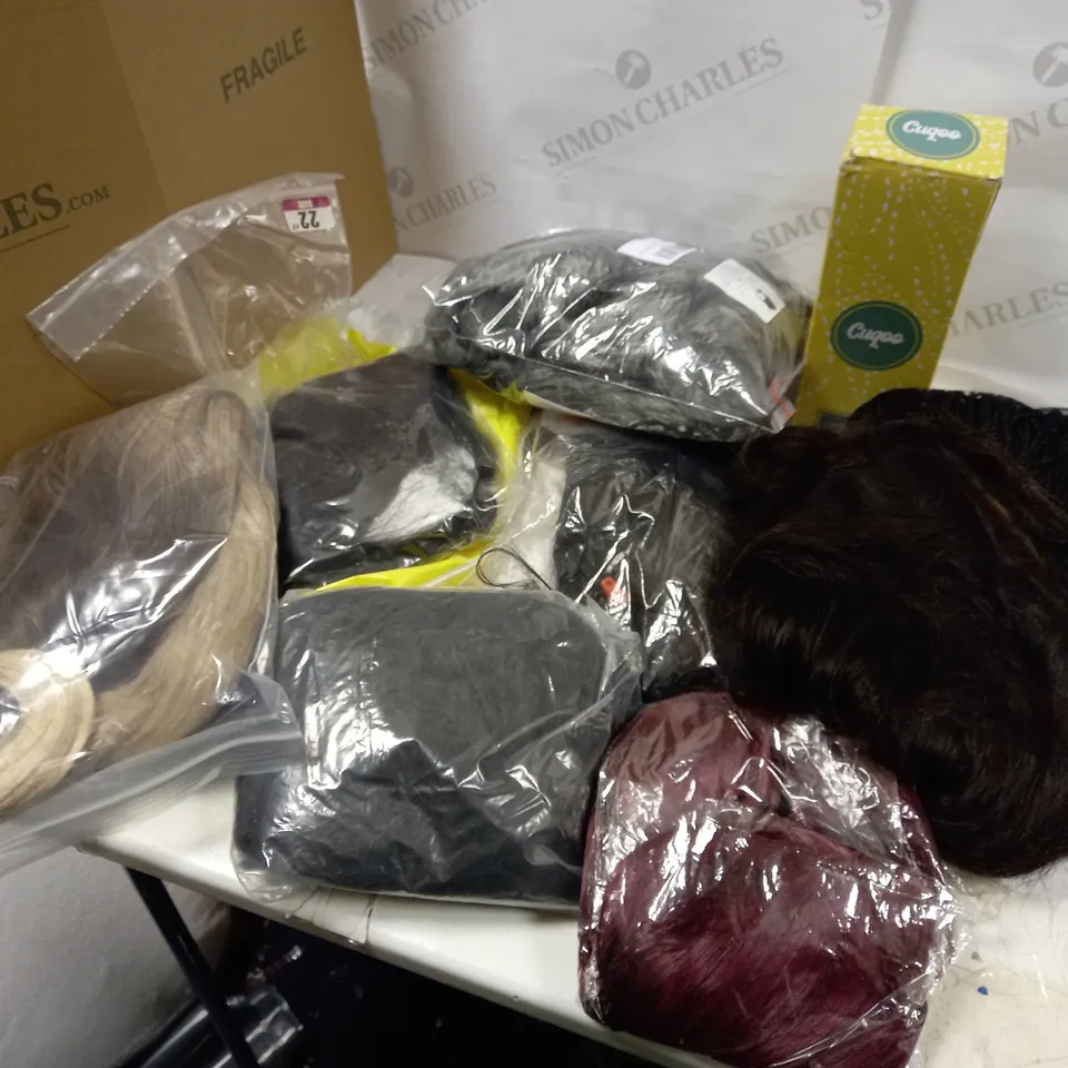 ASSORTMENT OF WIGS AND HAIR PIECES APPROX. 15 ITEMS 