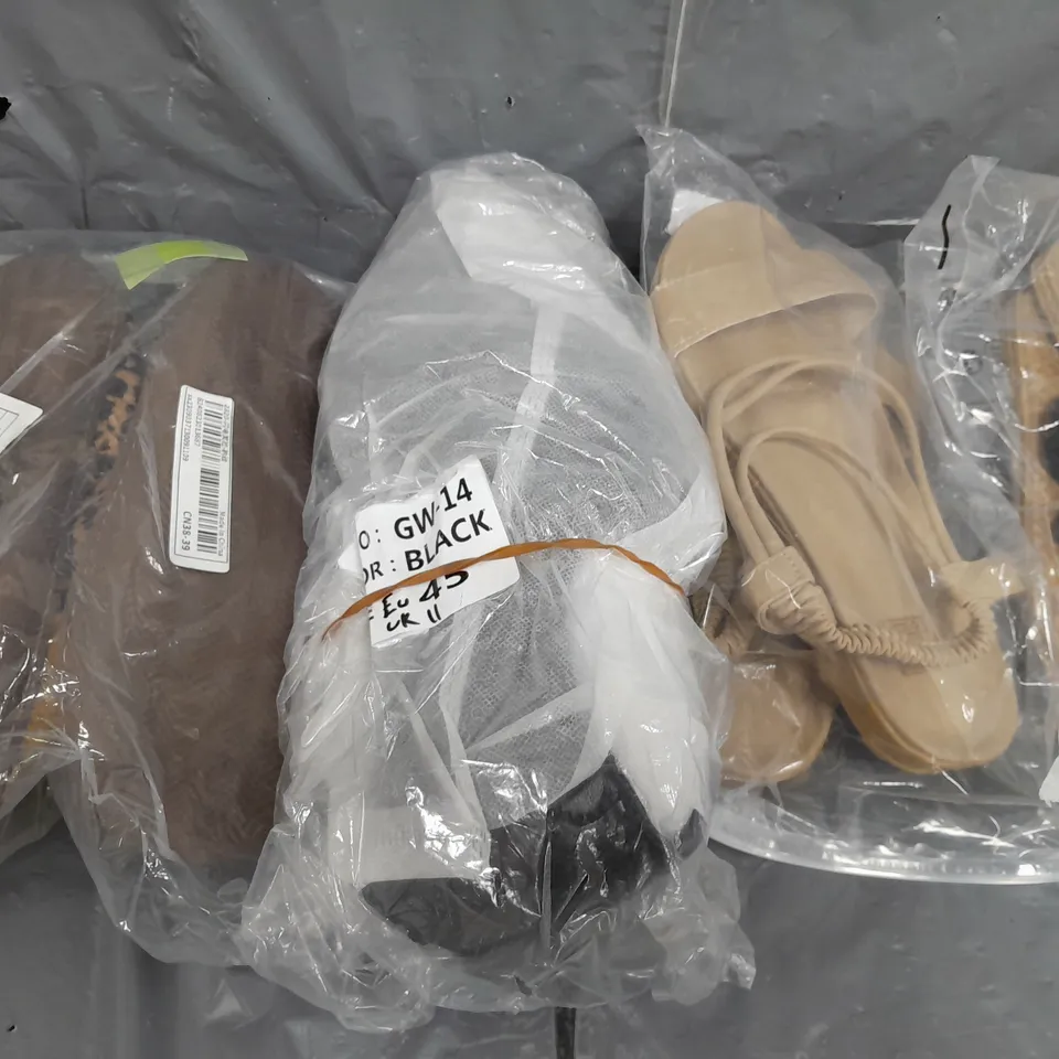 BOX OF APPROXIMATELY 30 ASSORTED PAIRS OF SHOES AND FOOTWEAR ITEMS IN VARIOUS COLOURS, STYLES, AND SIZES - COLLECTION ONLY