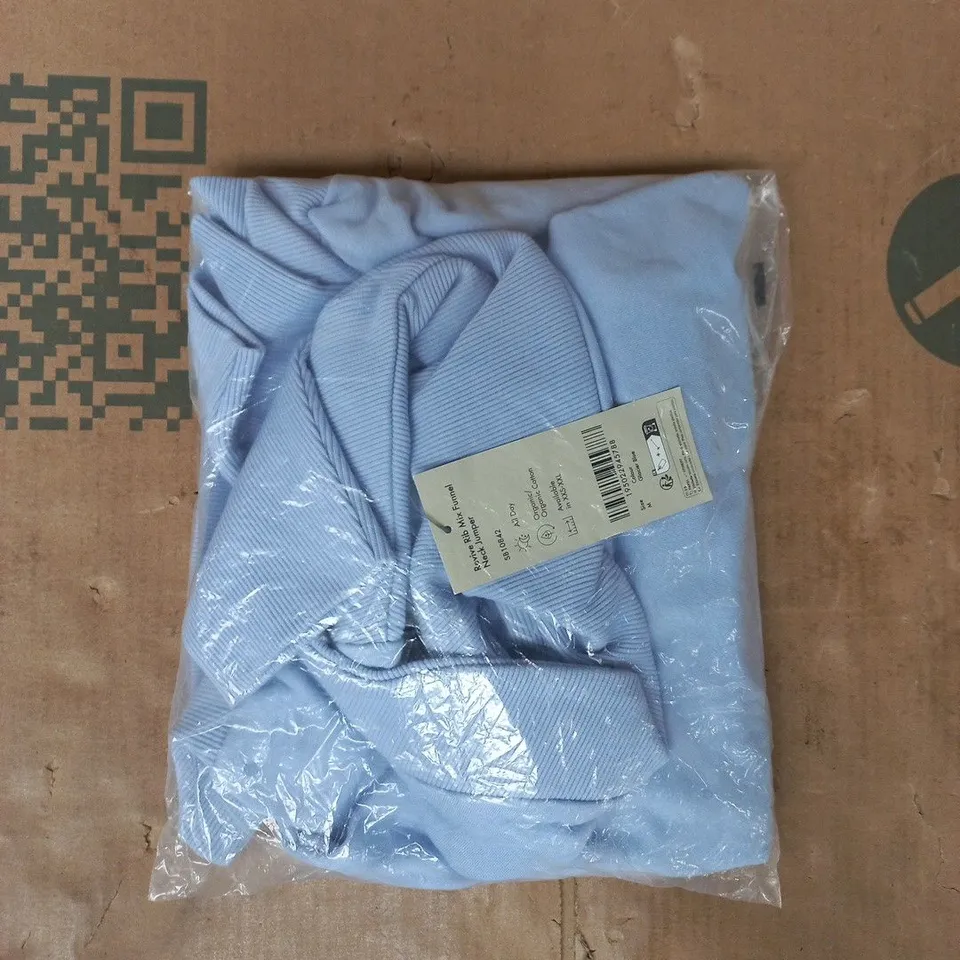 BAGGED SWEATY BETTY REVIVE RIB MIX FUNNEL NECK JUMPER IN BLUE SIZE MEDIUM