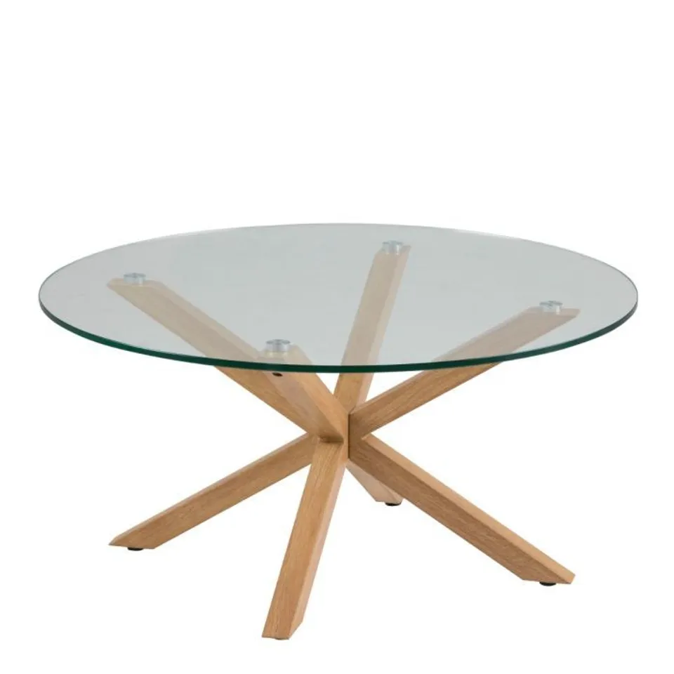 BOXED HEAVEN ROUND COFFEE TABLE WITH SMOKED GLASS TOP AND OAK LEGS