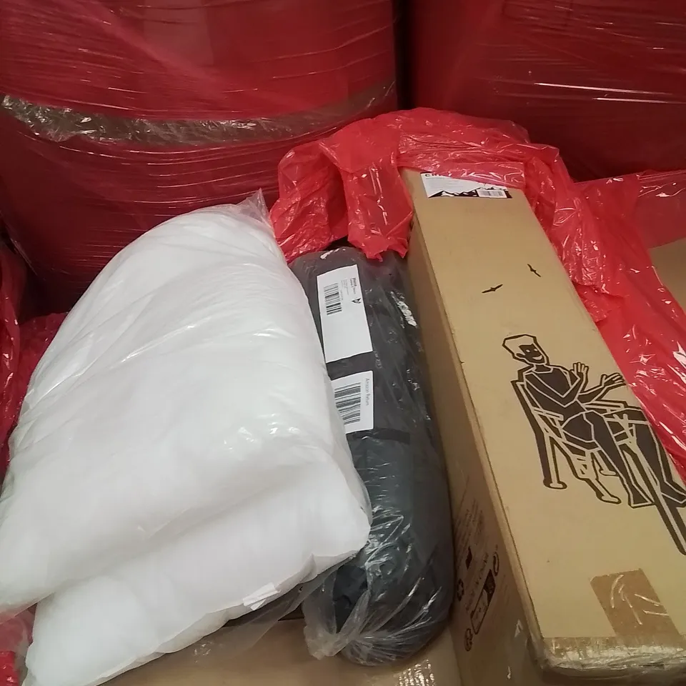 PALLET CONTAINING VARIOUS ASSORTED BOXED HOUSEHOLD ITEMS TO INCLUDE: OFFICECHAIR,TENT,CAMPING CHAIRAND LOTS MORE UNMARKED BOXED ITEMS 