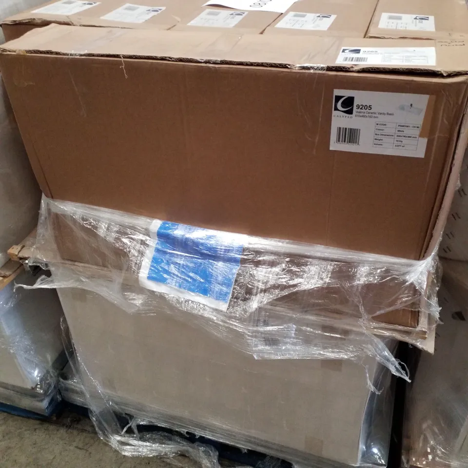 PALLET OF 12 CALYPSO VESIMA CERAMIC VANITY BASINS 810×460×160MM