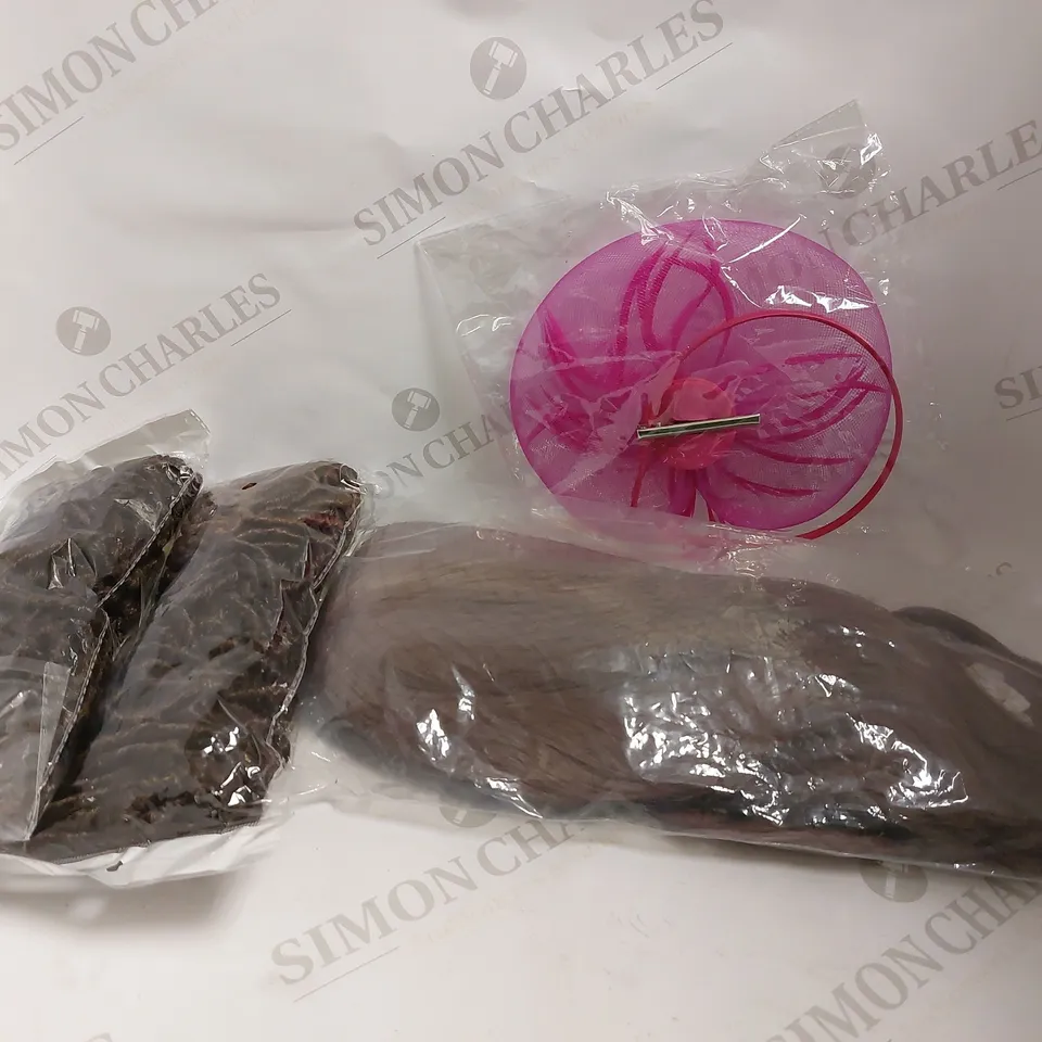 BOX OF APPROX 10 COSMETIC ITEMS TO INCLUDE ASSORTED HAIR EXTENSIONS, PAUL MITCHELL SHAMPOO ONE