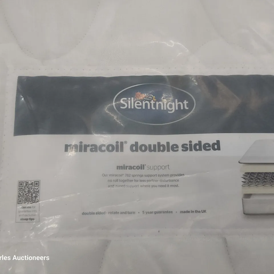 QUALITY BAGGED 3' SINGLE DIVAN BED COMPRISING SILENTNIGHT MIRACOIL DOUBLE SIDED MATTRESS, CHARCOAL BASE & GREY UPHOLSTERED HEADBOARD