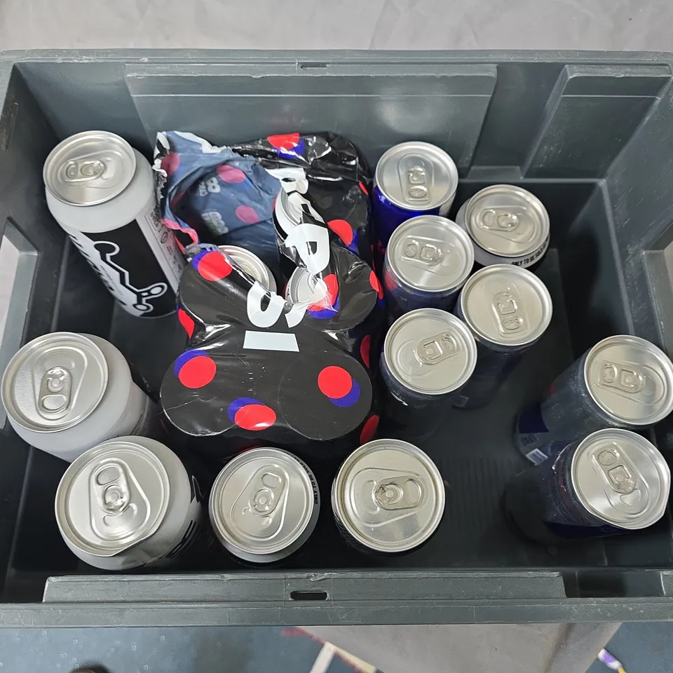 LOT OF 22 ASSORTED TINNED DRINKS TO INCLUDE GABYR, KIA AND PEPSI