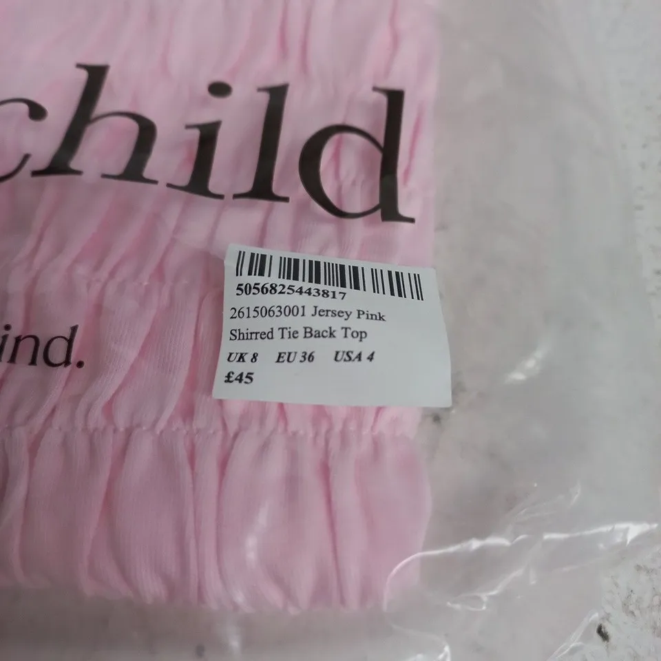 UK 8 NOBODY'S CHILD JERSEY PINK SHIRRED TIE-BACK TOP