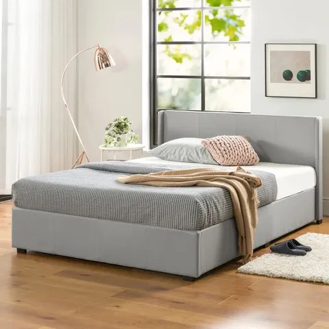 BOXED ESTELLA UPHOLSTERED BED FRAME WITH HEADBOARD OTTOMAN UNDER BED - LIGHT GREY SINGLE (1 BOX)