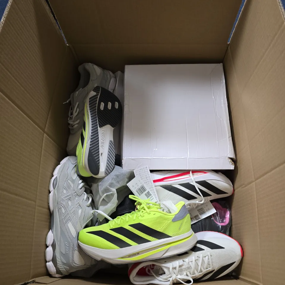 BOX OF APPROXIMATELY 15 PAIRS OF ASSORTED SHOES IN VARIOUS COLOUR, STYLES AND SIZES