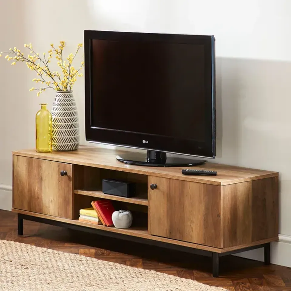 BOXED FULTON WIDE TV UNIT - RUSTIC PINE EFFECT 