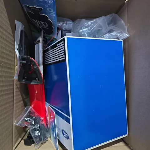BOX OF ASSORTED ITEMS TO INCLUDE FILTER - DOOR HANDLE - SPARK PLUG 