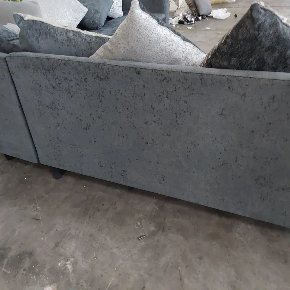 DESIGNER CORNER GROUP GREY FABRIC WITH SCATTER CUSHIONS & STUDDED DETAIL 
