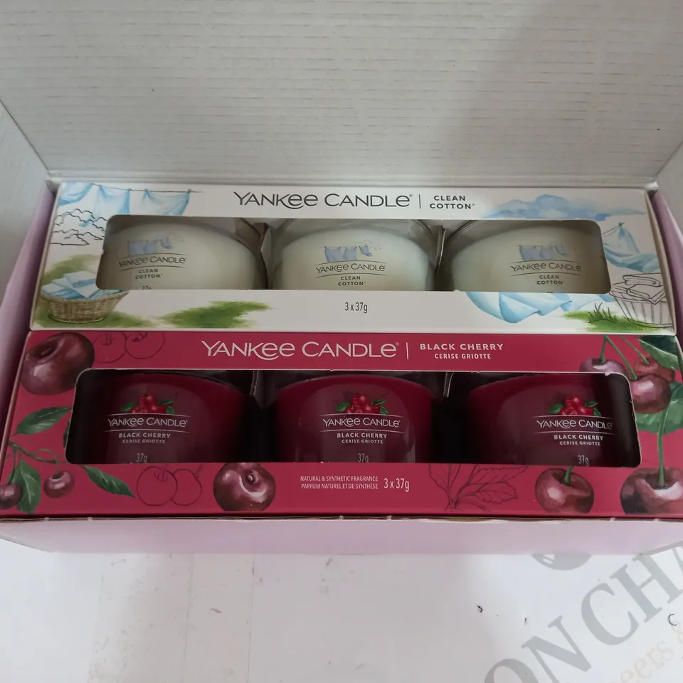 YANKEE CANDLE SET OF 6 CANDLES TO INCLUDE - CLEAN COTTON - BLACK BERRY