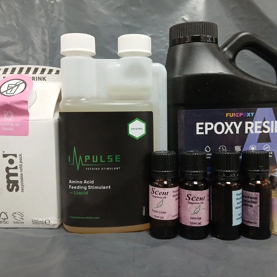 APPROXIMATELY 10 ASSORTED HOUSEHOLD ITEMS TO INCLUDE EPOXY RESIN, WASHING UP LIQUID, ETC