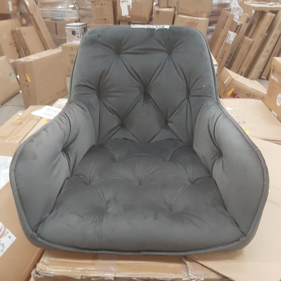 BOXED PAIR OF DARK GREY VELVET DINING CHAIRS 