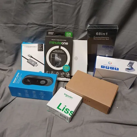 APPROXIMATELY 12 ASSORTED ELECTRICAL ITEMS TO INCLUDE SMART HOME VIDEO DOORBELL, WIRELESS SPEAKER, ELECTRIC SCREWDRIVER, ETC