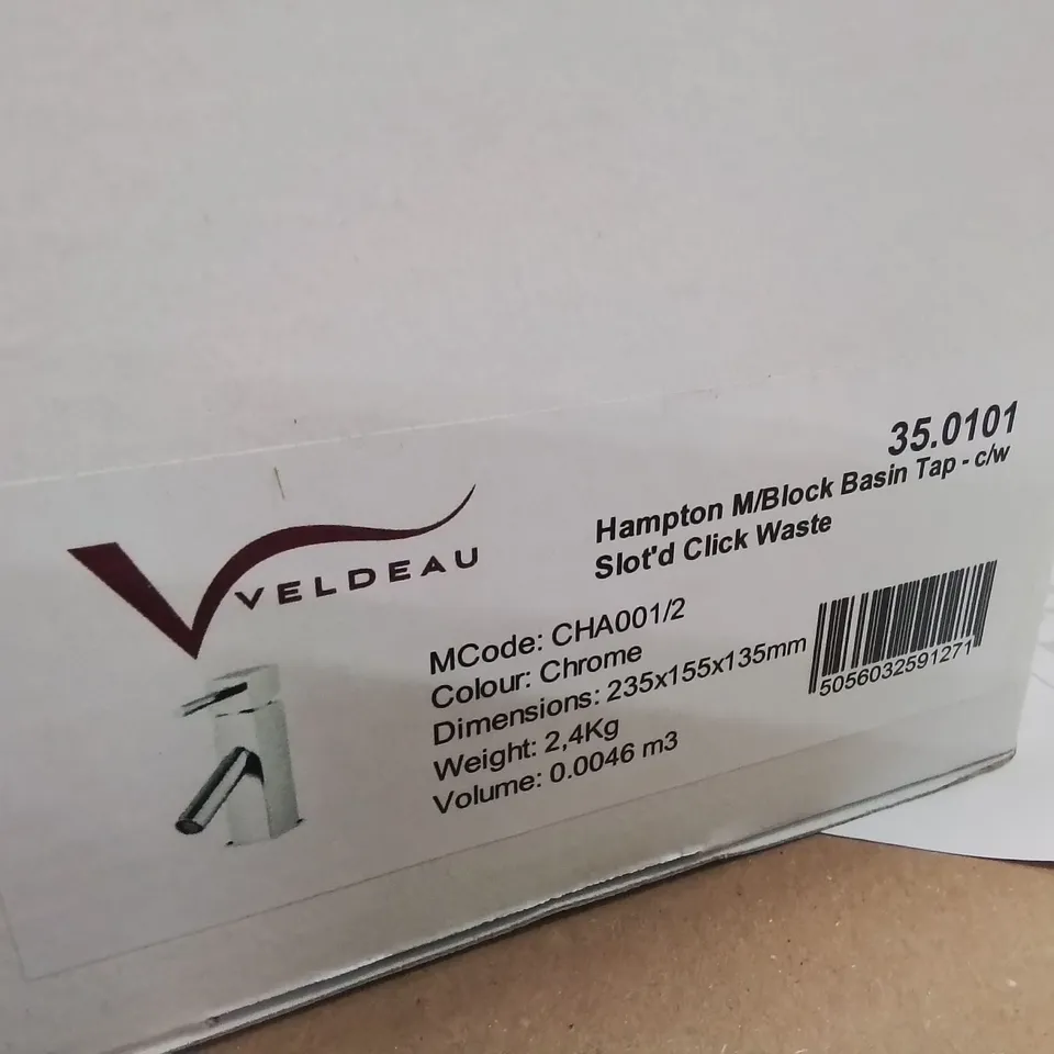 BOXED VELDEAU HAMPTON M/BLOCK BASIN TAP WITH CLICK WASTE IN CHROME - 235X155X135MM