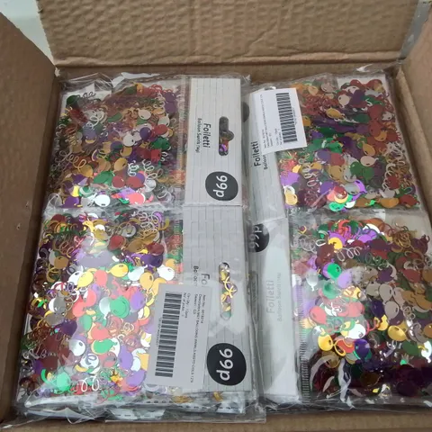 PALLET CONTAINING 65 BOXES OF BRAND NEW METALLIC BALLOON SWIRL CONFETTI - 144 PIECES PER BOX / APPROX 9360 TOTAL