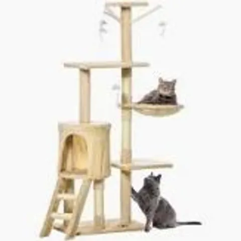 BOXED PAWHUT CAT TREE FOR INDOOR CATS 135CM CAT TOWER SCRATCHING POST KITTY SCRATCHER CLIMBING TOWER WITH LADDER, BEIGE