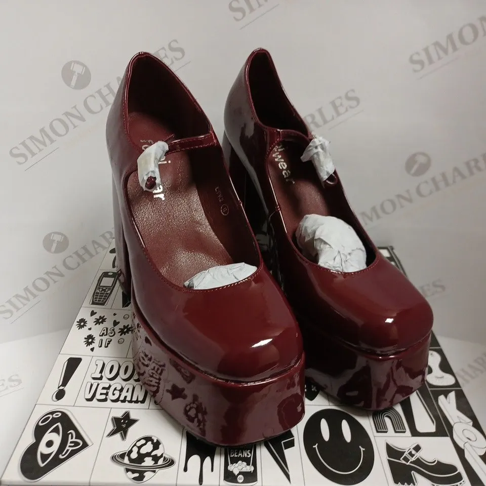 KOI VEGAN PATENT BITTER MAUVE PLATFORM HEELS - SIZE 6