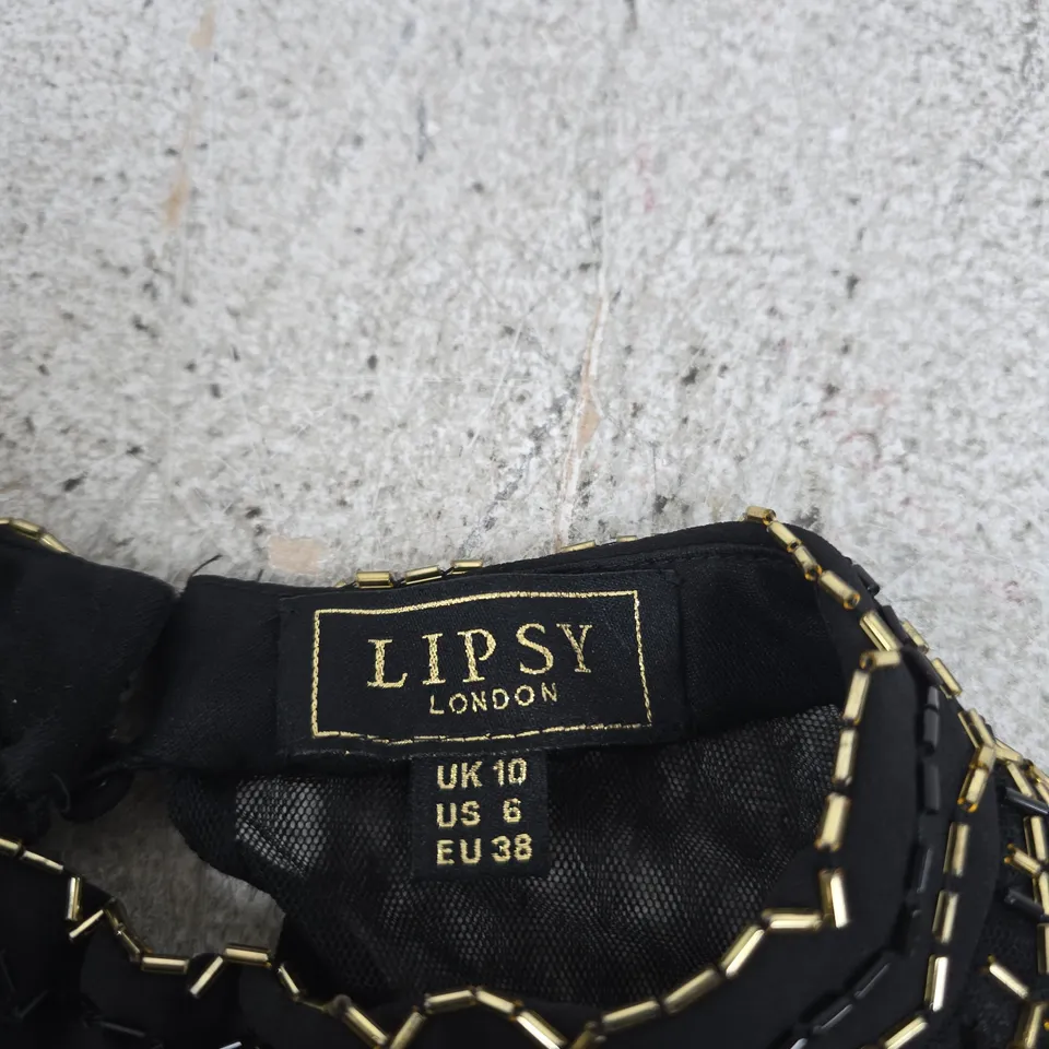 LIPSY LONDON WOMEN'S DRESS – BLACK WITH GOLD BEADED COLLAR, UK 10 (US 6, EU 38)