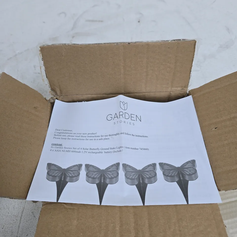 GARDEN STORIES SET OF 4 SOLAR BUTTERFLY GROUND STAKE LIGHTS