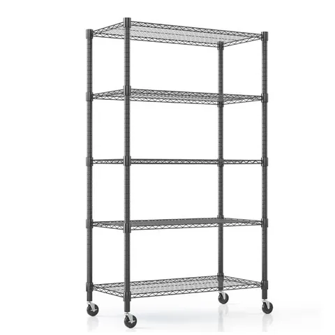 BOXED HIMIMI 5-TIER HEAVY-DUTY WIRE SHELVING UNITS WITH WHEELS, 90W X 45D X 208H CM