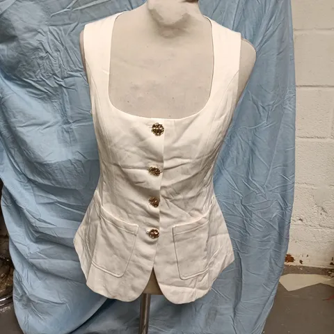 CRAZY DIZZY WHITE SLEEVELESS BUTTON-FRONT TOP, WOMEN'S SIZE S