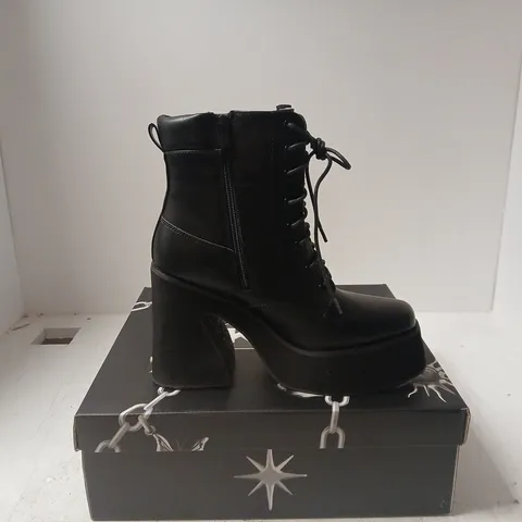 KOI BLACK PLATFORM LACE-UP ANKLE BOOTS WITH SIDE ZIP – WOMEN'S FOOTWEAR UK 4