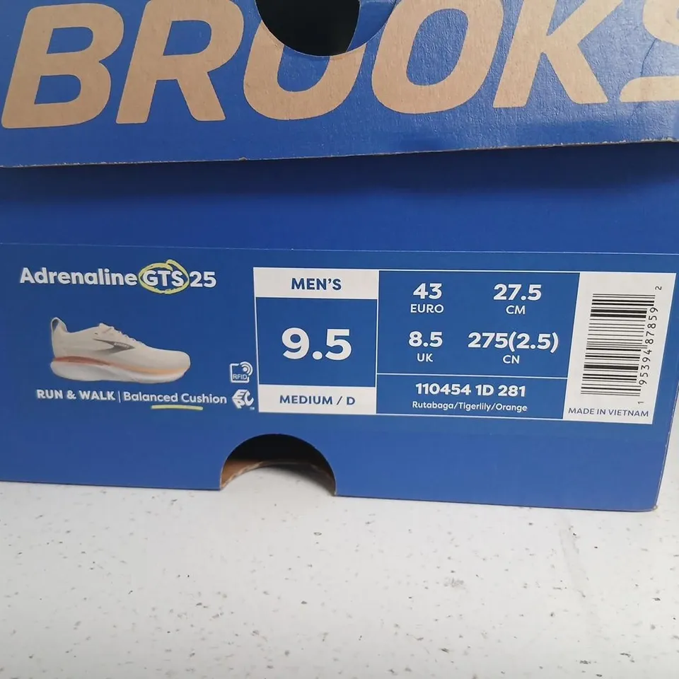 BROOKS ADRENALINE GTS 25 MEN'S RUNNING SHOES – UK 8.5 (US 9.5), BEIGE/ORANGE
