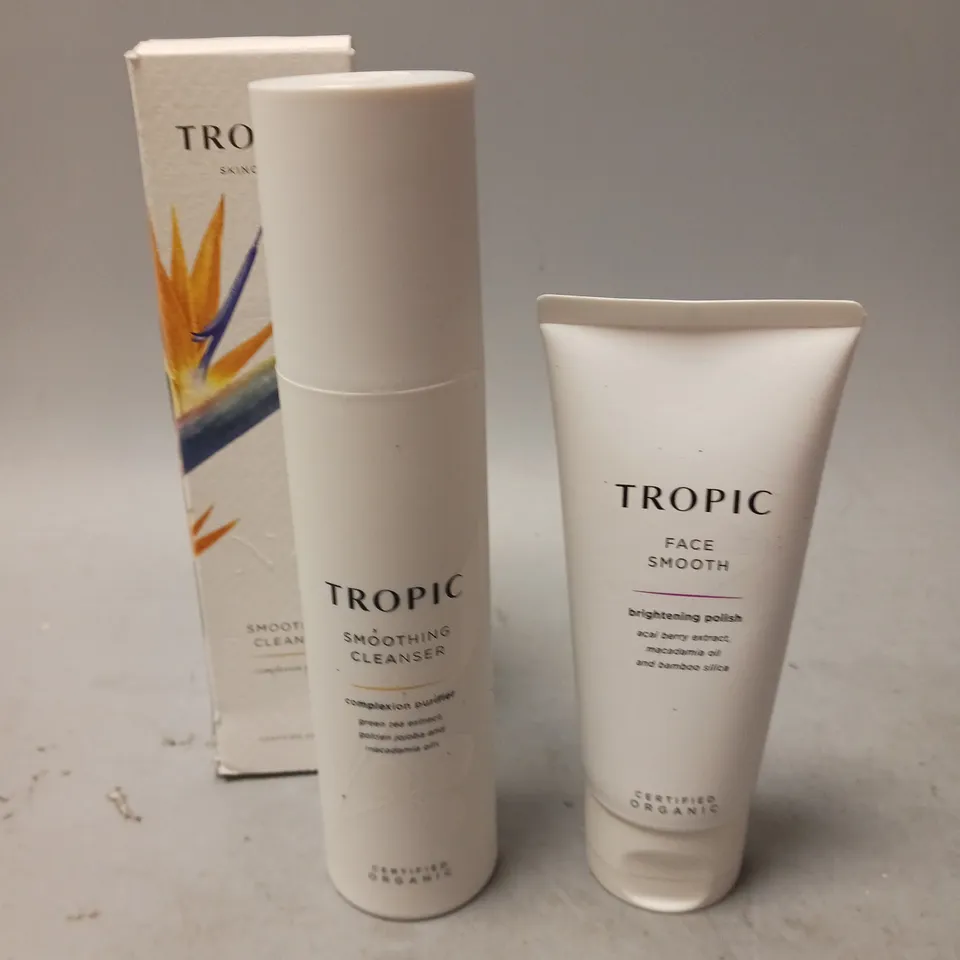 TROPIC SKINCARE SMOOTHING CLEANSER COMPLEXION PURIFIER 120ML AND FACE SMOOTH BRIGHTENING POLISH 100ML