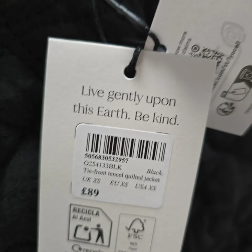 NOBODY'S CHILD BLACK TIE-FRONT QUILTED VEST, UK XS (EU XS/USA XS)