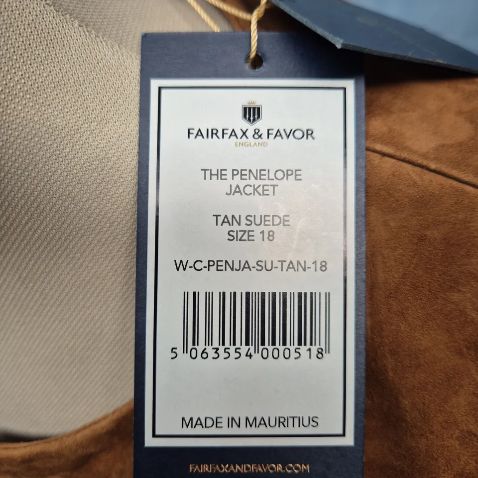 FAIRFAX & FAVOR THE PENELOPE JACKET – TAN SUEDE, SIZE 18