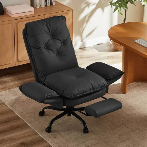 BOXED BESTIER - CROSS LEGGED EXECUTIVE OFFICE CHAIR, VELVET ERGONOMIC DESK CHAIR WITH FLIP-UP ARMS, RETRACTABLE FOOTREST & SIDE POCKETS - BLACK PU LEATHER