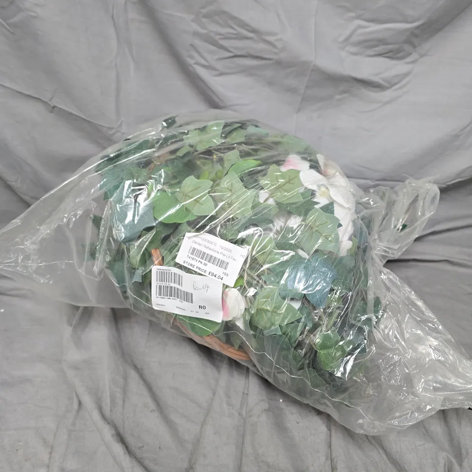 GARDEN REFLECTIONS PRE-LIT FAUX FLORAL &TRAILING IVY HANGING BASKET