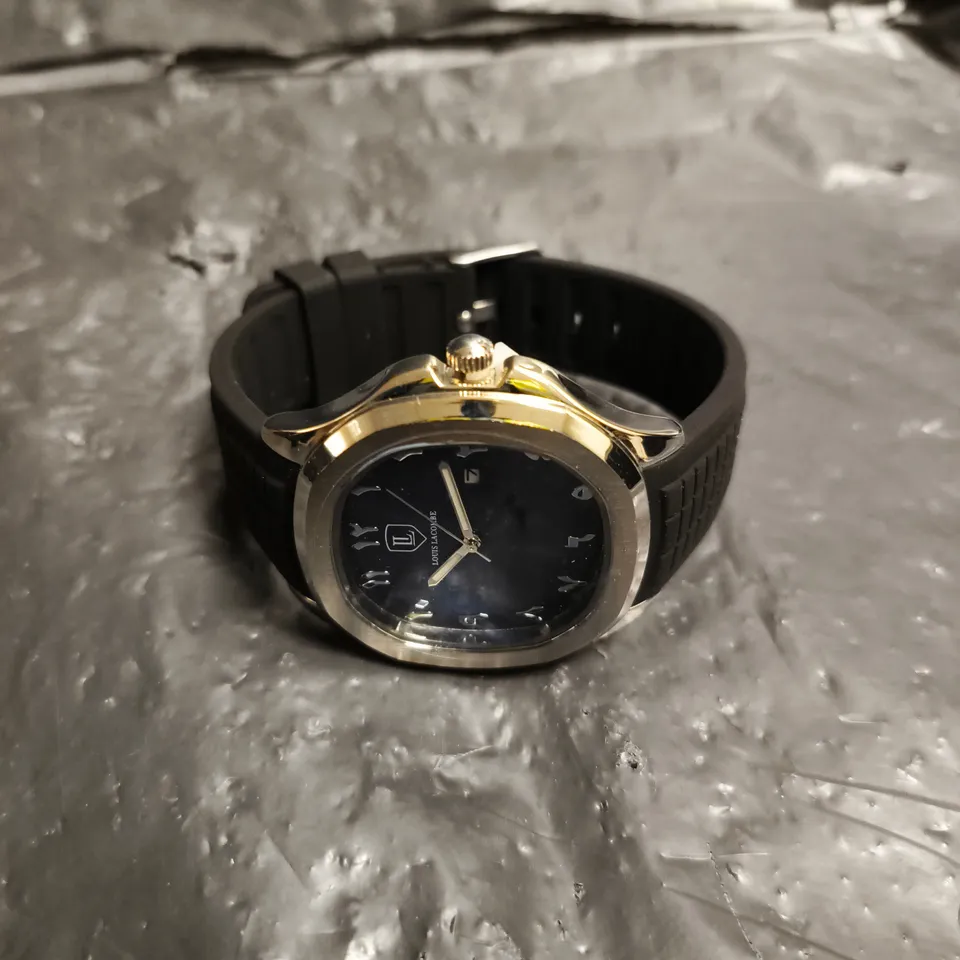 MENS LOUIS LACOMBE BLACK RUBBER STRAP NAVY DIAL WATCH