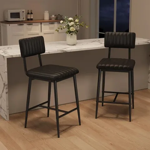 BOXED GARVEE BAR STOOLS SET OF 2 WITH THICK CUSHION AND METAL LEGS, BLACK, 25.6 INCH