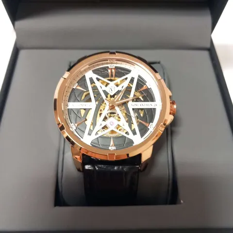 MENS VONLANTHEN AUTOMATIC SKELETON WATCH β V110 - GLASS EXHIBITION BACKCASE β BLACK LEATHER STRAP