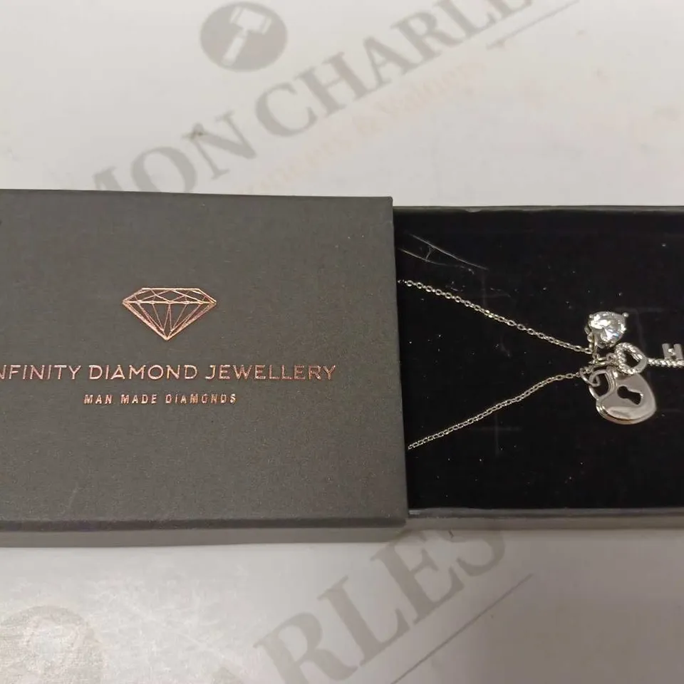 INFINITY DIAMOND JEWELLERY SILVER HEART STUD LOCK KEY NECKLACE