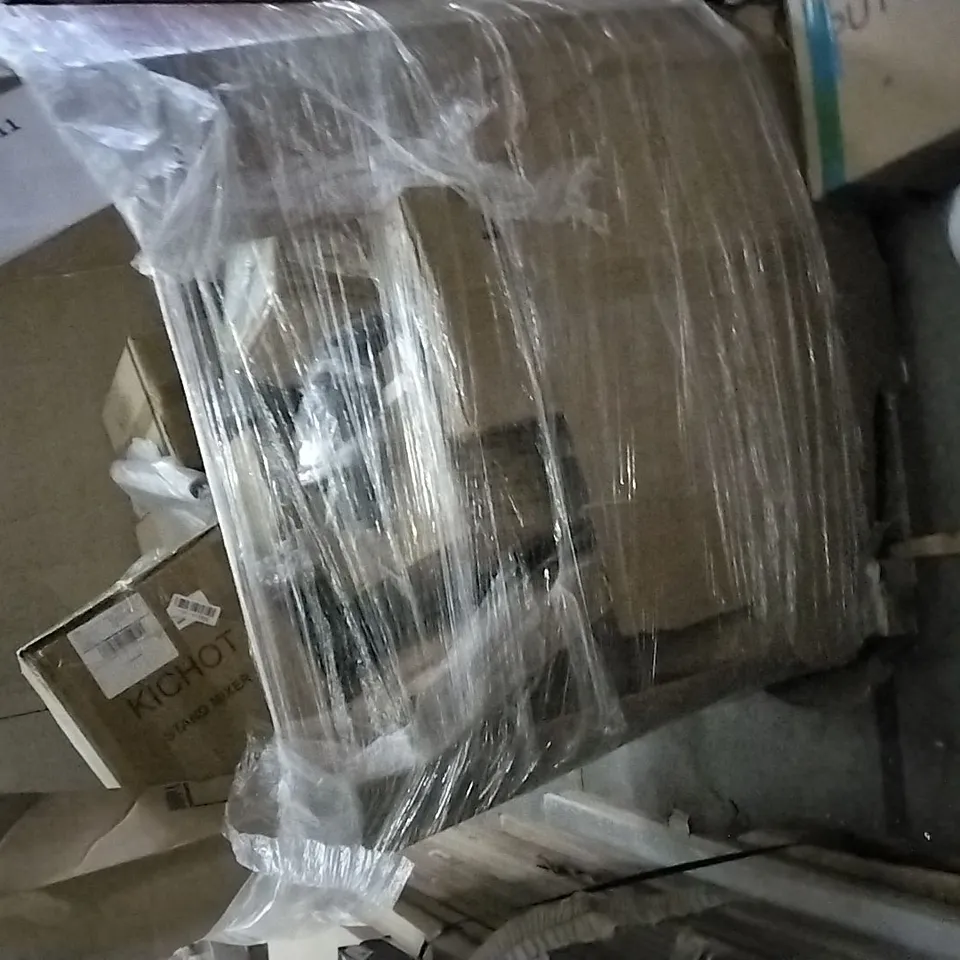 PALLET OF ASSORTED ITEMS INCLUDING SOCCER GOAL, ADJUSTABLE POSTER SIGN STAND, TIMBER RIDGE CAMPING WAGON, THEATRE WALL CLOAK, PUTTPARTEE, LUXEVOIR HIGH LOFT MATTRESS TOPPER