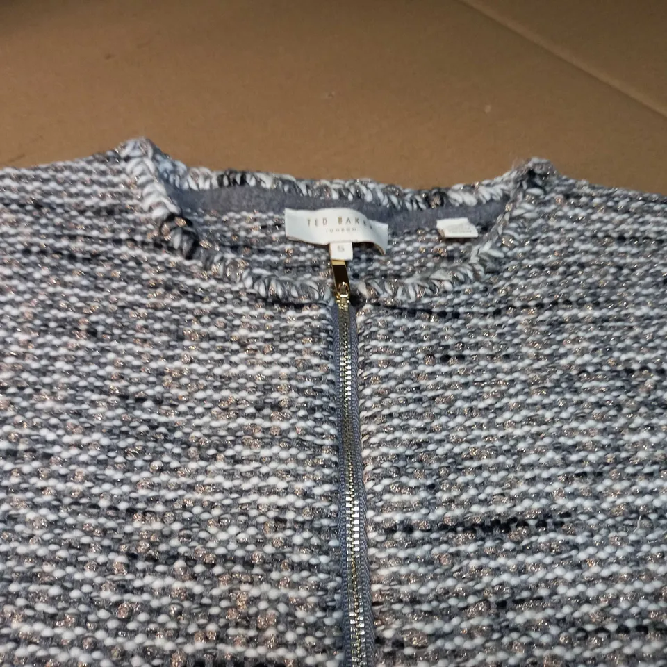 TED BAKER SILVER TEXTURED ZIPPED THROUGH JACKET
