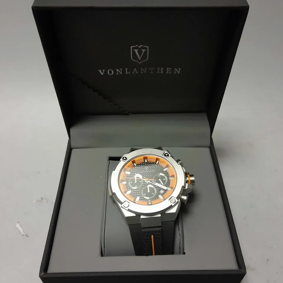 MENS VONLANTHEN CHRONOGRAPH WATCH – V200 – TEXTURED DIAL – 3ATM WATER RESISTANT – BLACK RUBBER STRAP