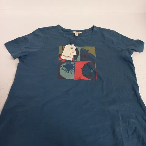 SEASALT CORNWALL BLUE GRAPHIC T-SHIRT, UK 14 