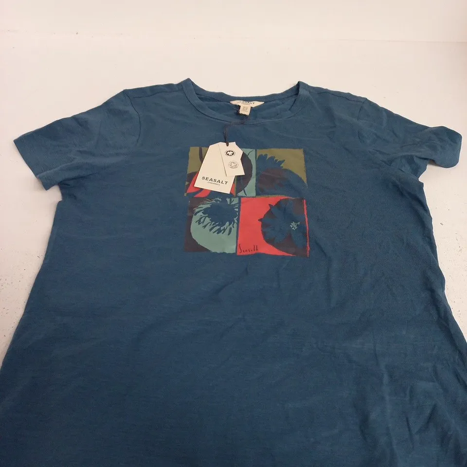 SEASALT CORNWALL BLUE GRAPHIC T-SHIRT, UK 14 