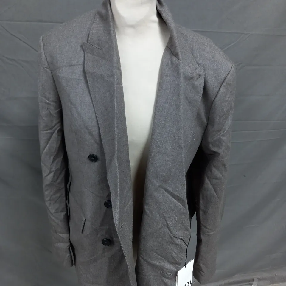 ZARA LIGHT GREY & BROWN 3 BUTTON BLAZER - LARGE