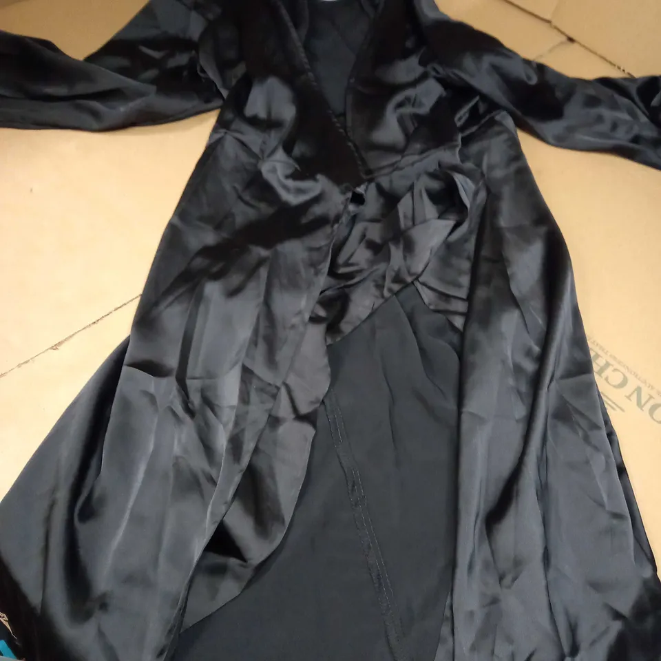 BOOHOO BLACK SATIN COLLARED WRAP MIDI DRESS - SIZE 14