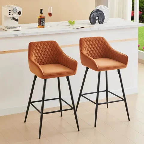 BOXED 68CM UPHOLSTERED BAR STOOL WITH ARM, ORANGE (SET OF 2) - 1 BOX