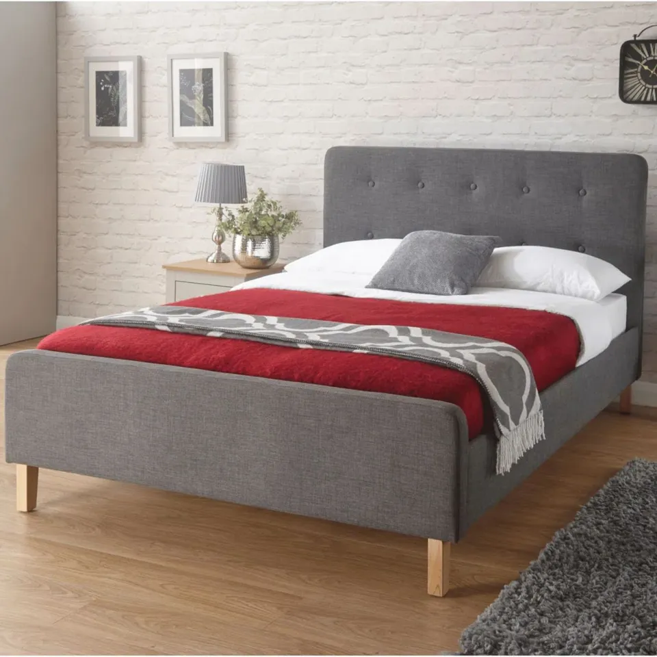 BOXED ELINOR UPHOLSTERED BED FRAME - CHARCOAL GREY (2 BOXES)